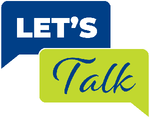 A logo depicting two chat boxes in Blue and Green, together they spell out Let's Talk