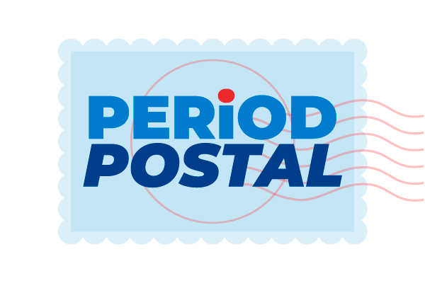 The words Period Postal over an illustration of a postage stamp