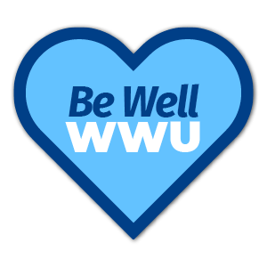 Be Well WWU in a light-blue heart with a dark-blue outline