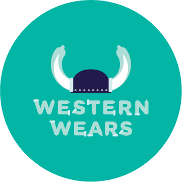 Western Wears logo, featuring a viking hat with condoms on the horns
