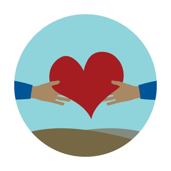 Illustration of two hands holding a heart between them