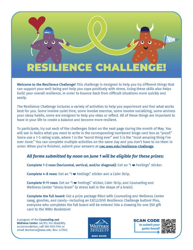 Page of the Resilience Challenge Bingo Game