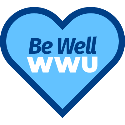 Light-blue heart with a dark-blue outline contains the words Be Well WWU
