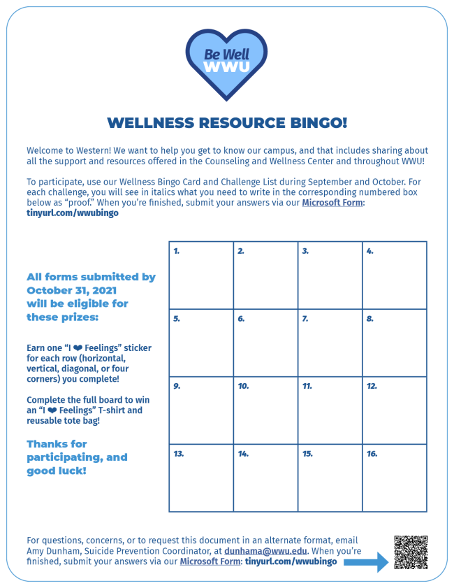 First page of the Wellness Bingo Game
